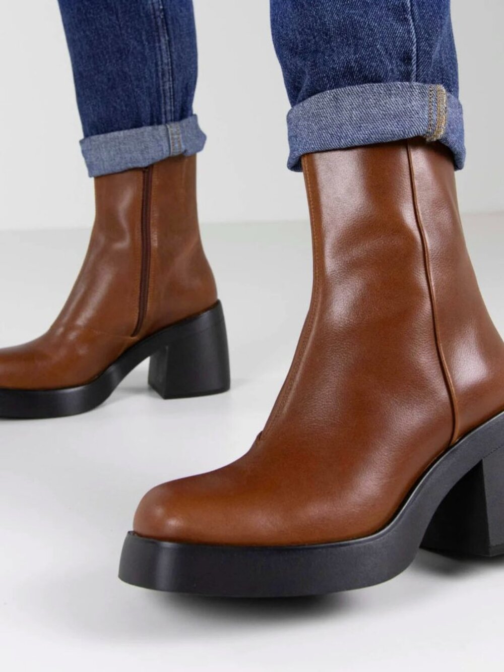 Vagabond Brooke Platform Ankle Boots Cognac Leather Size 38